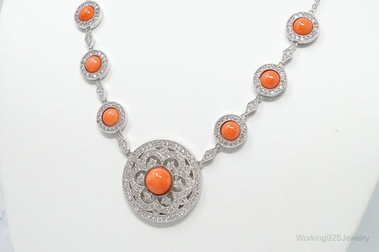 Vintage Designer Joseph Esposito Coral Cubic Zirconia Sterling Silver Necklace
