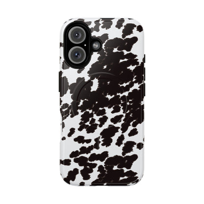 Cow Print Tough Magnetic Phone Case — Black & White Protective MagSafe Cover