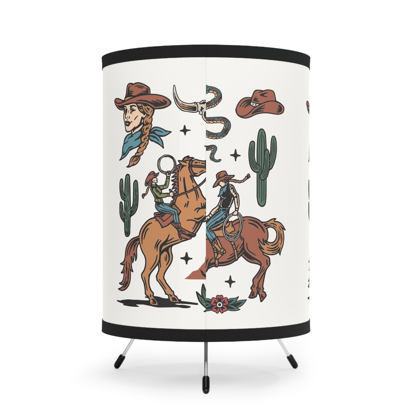 Cowgirl Tripod Lamp with High-Res Printed Shade - Rustic Decor for Home
