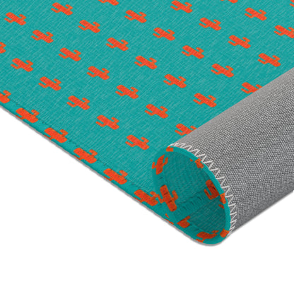 Turquoise & Coral Dot Area Rug — Modern Geometric Accent Rug for Living Room, Bedroom, or Nursery
