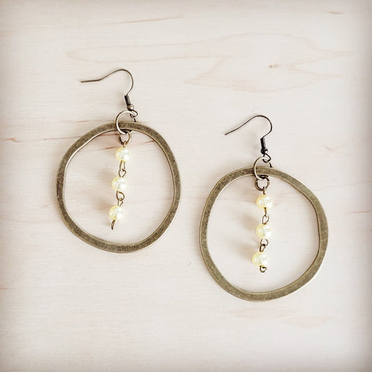 Western Copper Hoop Earrings w/ Champagne Pearl Beads 200bu