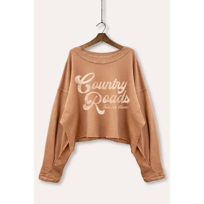 Western Country Roads Graphic Cropped Sweatshirt