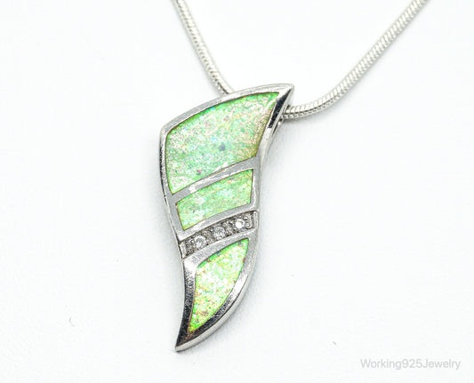 Vintage Opal Cubic Zirconia Sterling Silver Necklace