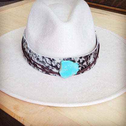 Wide Genuine Leather Black Spotted Hat Band w/ Tur 953k