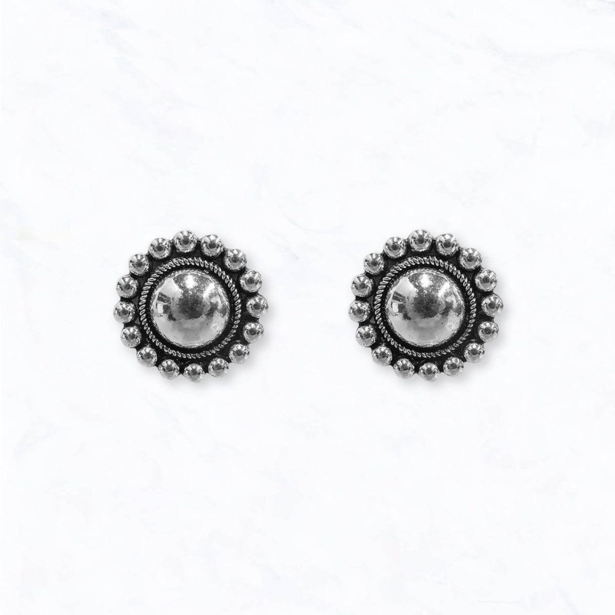 Western Vintage Concho Stud Earrings: Silver