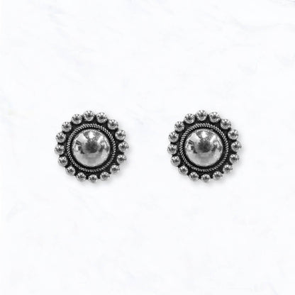 Western Vintage Concho Stud Earrings: Silver