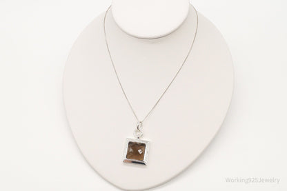 Designer Ross Simons Large Smoky Topaz Single Diamond Sterling Silver Necklace