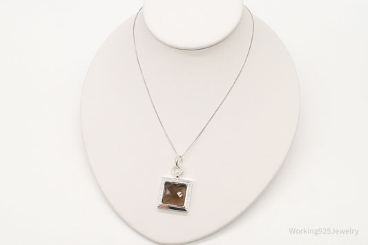 Designer Ross Simons Large Smoky Topaz Single Diamond Sterling Silver Necklace