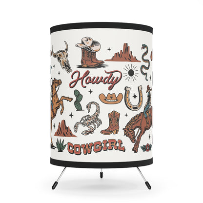 Cowgirl Tripod Lamp with High-Res Printed Shade - Rustic Decor for Home
