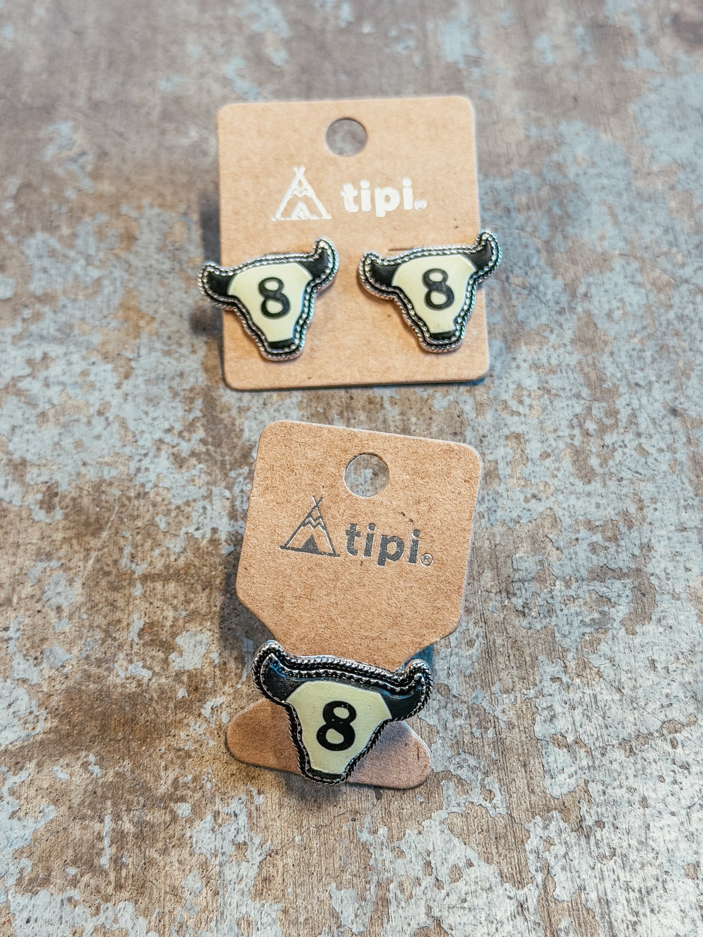 8 Ball Longhorn Ring & Stud Earring Set – Western Lucky 8 Matching Set