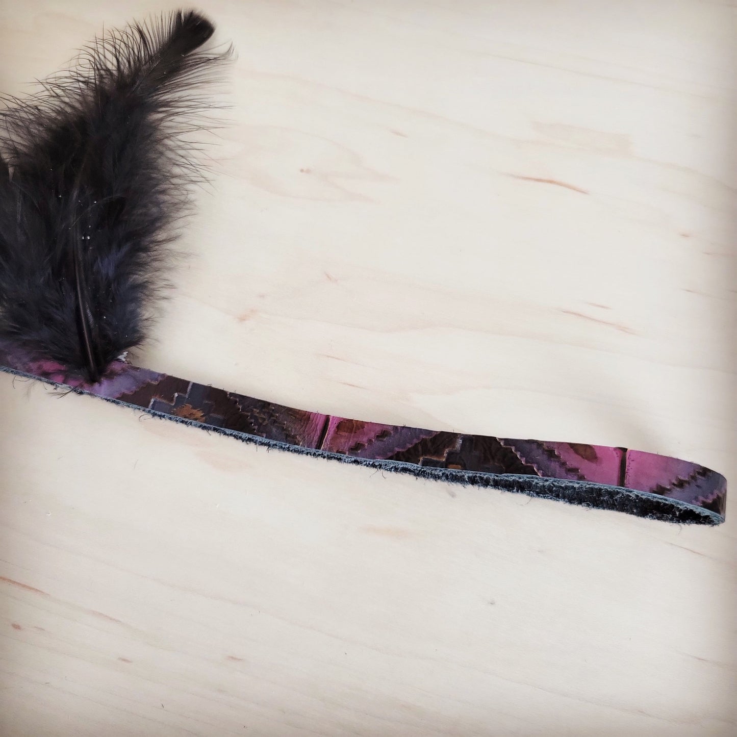 Genuine Leather Magenta Navajo w/ Black Feathers 954w