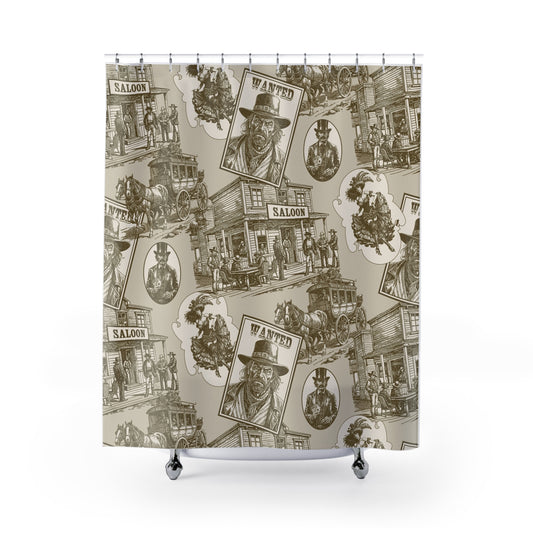 Vintage Old West Shower Curtain, Wild West Decor, Cowboy Theme Bathroom, Unique Gift for Ranch House, Saloon Wall Art
