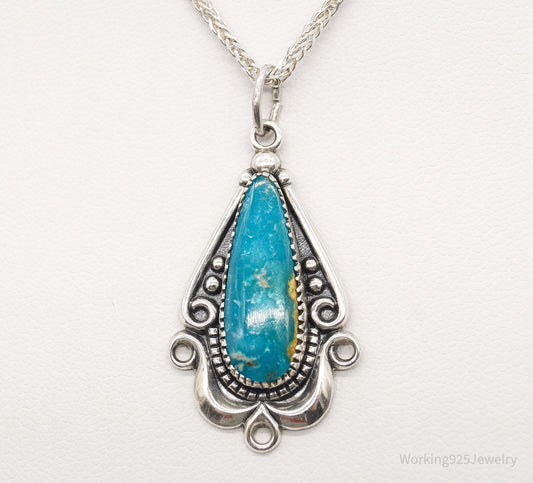 Vintage Native American Bell Trading Post Turquoise Sterling Silver Necklace