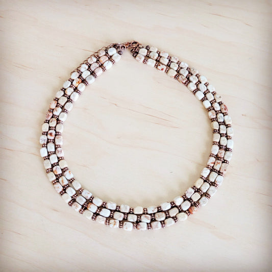 Triple Strand Layered Boho Sandstone Regalite Necklace 264L