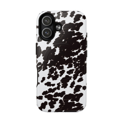 Cow Print Tough Magnetic Phone Case — Black & White Protective MagSafe Cover