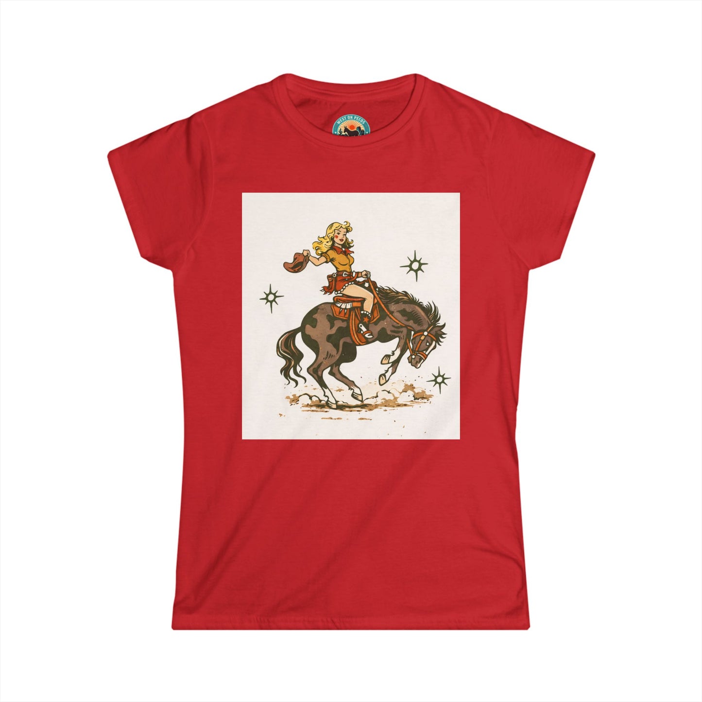 Western Cowgirl Riding Bucking Bronco T-Shirt — Vintage Rodeo Graphic Tee for Women