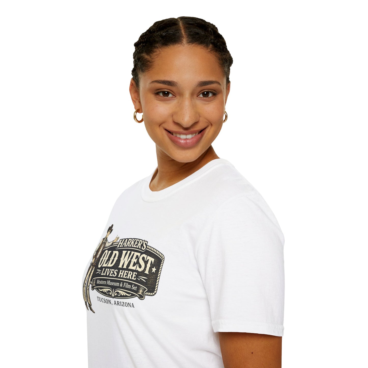 HARKER'S Old West Lives Here T-Shirt — Vintage Cowboy Tucson Graphic Tee