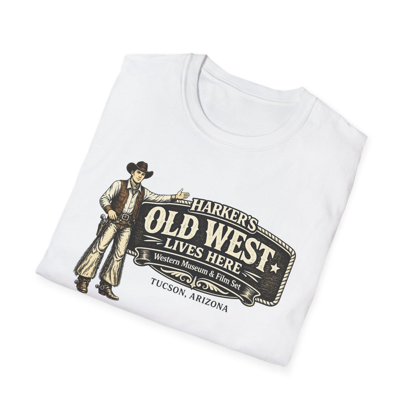 HARKER'S Old West Lives Here T-Shirt — Vintage Cowboy Tucson Graphic Tee