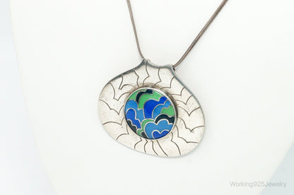 RARE Vintage 1970s Modernist Caren Sterling Silver Enamel Necklace