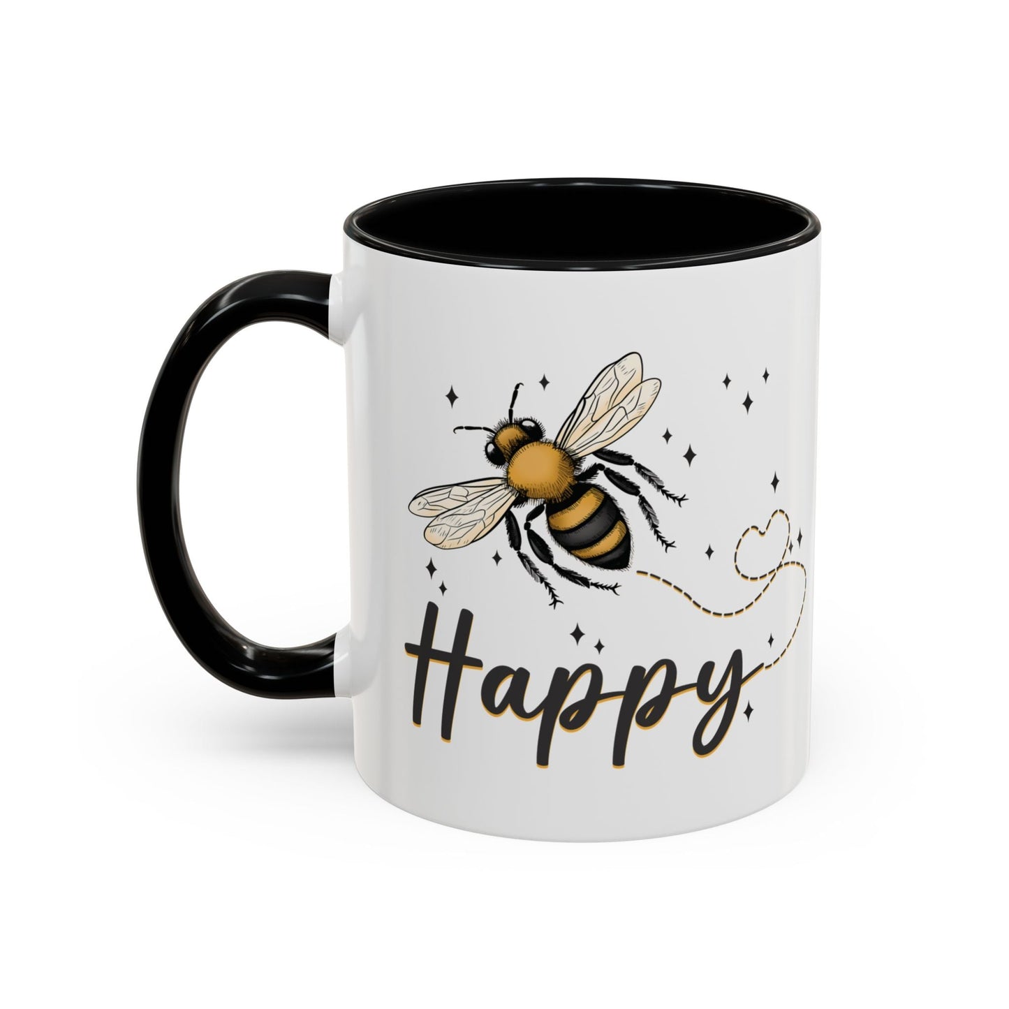 Bee Happy Whimsical Bee Ceramic Mug - Cottage Style Coffee Mug