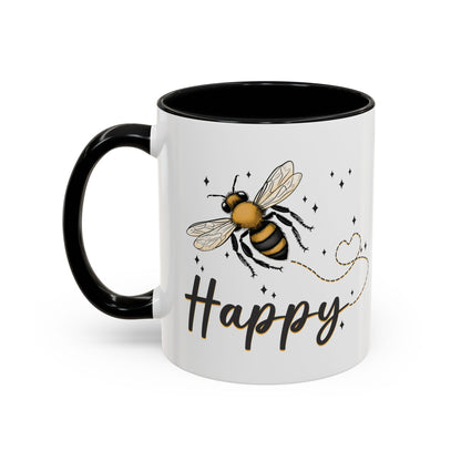 Bee Happy Whimsical Bee Ceramic Mug - Cottage Style Coffee Mug