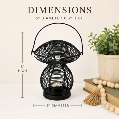 Enchanted Mushroom Wire Candle Holder – Rustic Metal Lantern
