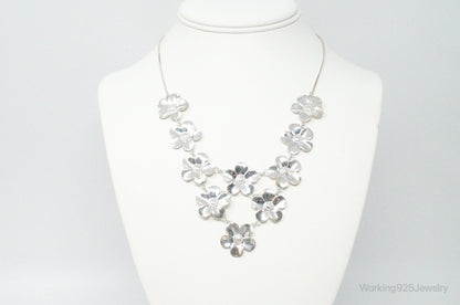Vintage Italian Designer Paola Valentini Flowers Bib Sterling Silver Necklace