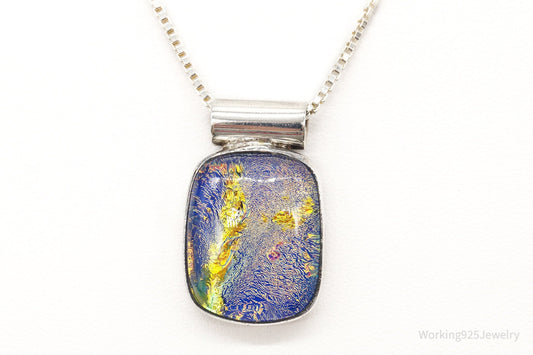 Vintage Large Dichroic Glass Sterling Silver Necklace