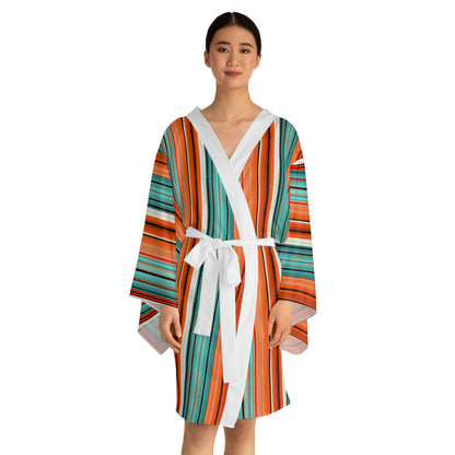 Arizona Serape Vibrant Striped Long Sleeve Kimono Robe, Bohemian Lounge Wear, Unique Gift for Her, Spa Day Essential, Summer Evening Kimono