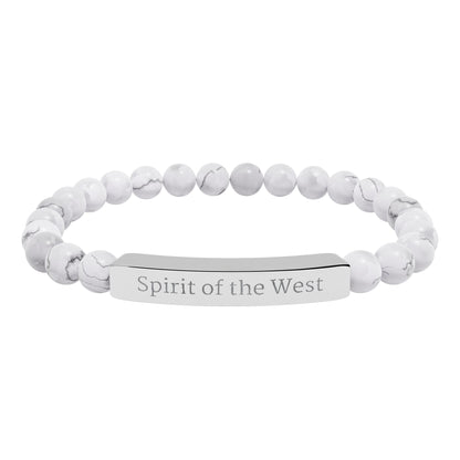 Engraved Natural Stone Stretch Bracelet — 'Spirit of the West' Beaded Bar Bracelet