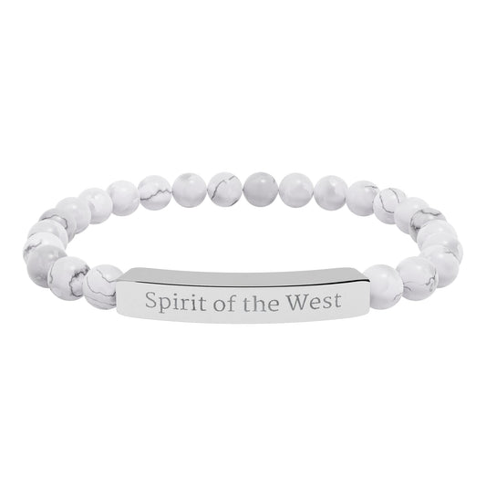 Engraved Natural Stone Stretch Bracelet — 'Spirit of the West' Beaded Bar Bracelet