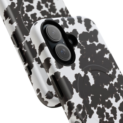 Cow Print Tough Magnetic Phone Case — Black & White Protective MagSafe Cover