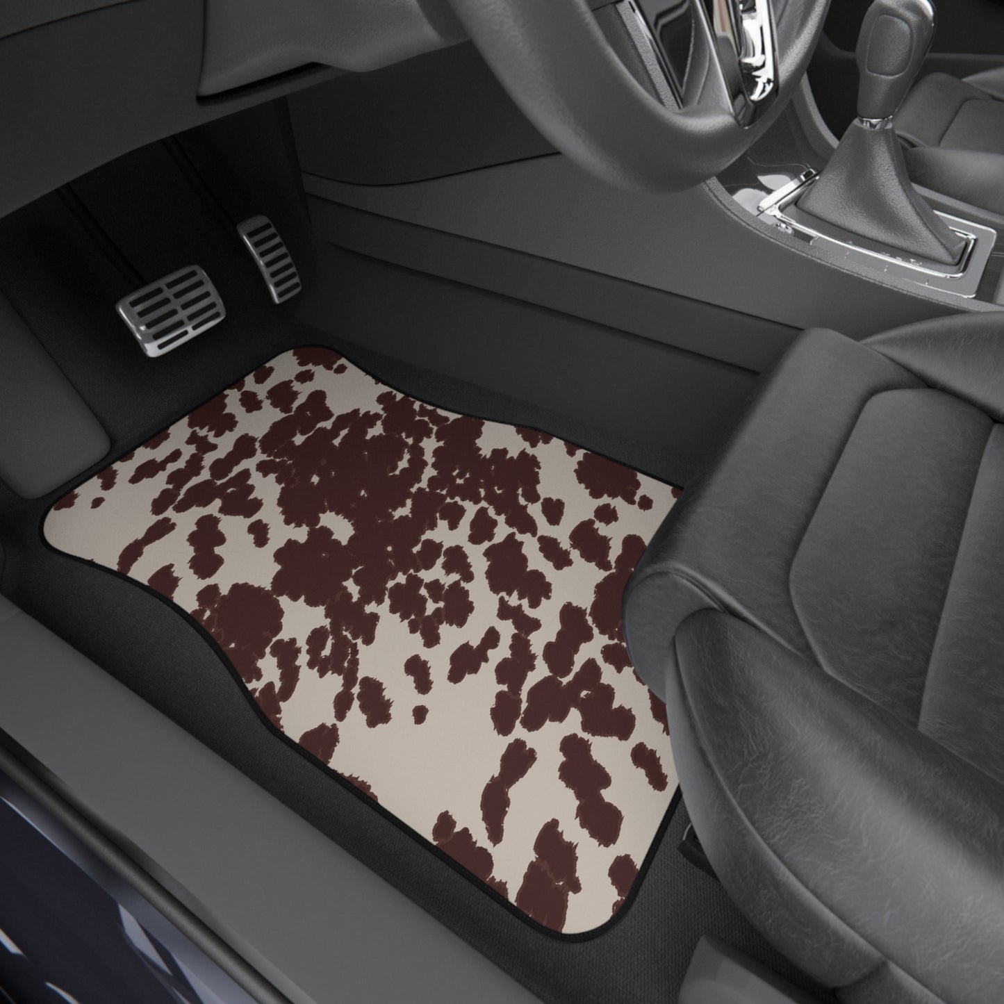 Brown Cow Print Car Mats - Set of 4
