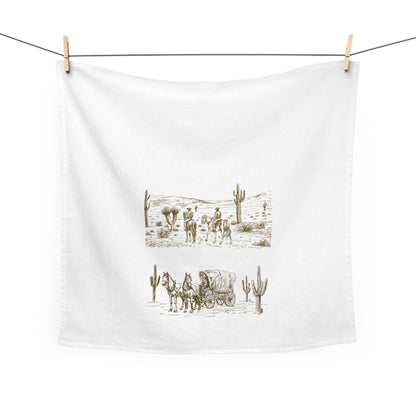 Rustic Western Tea Towel - Vintage Cowboy & Wagon Design
