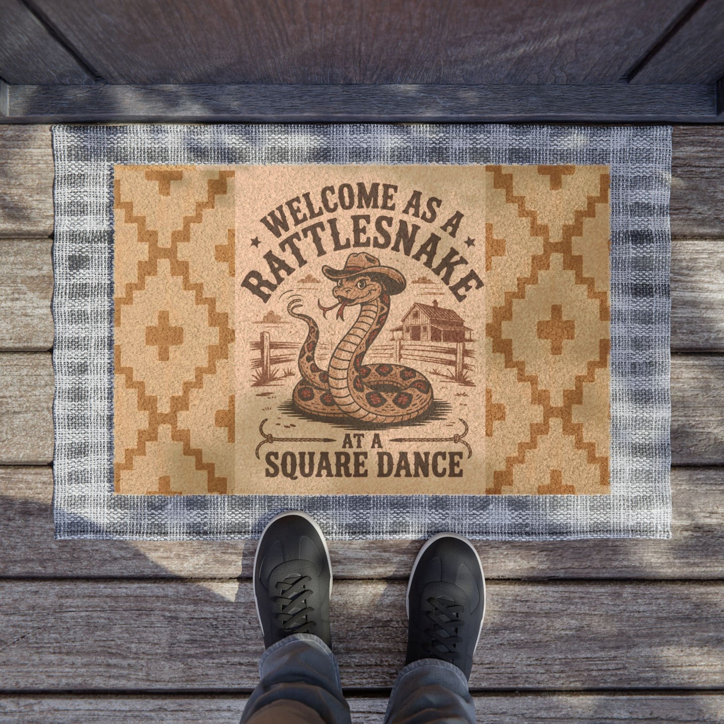 Rustic Rattlesnake Doormat, Welcome Mat for Cowboy Decor, Western Home Entryway, Funny Gift for Friends, Housewarming