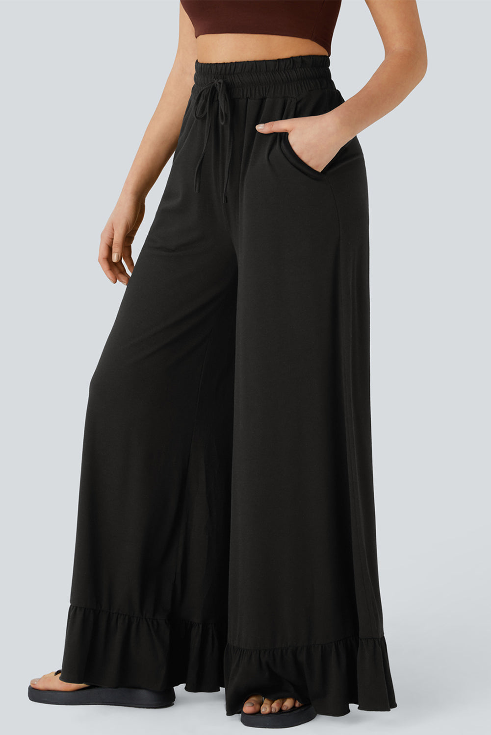 Freya Ruffled Wide Leg Pants with Pockets