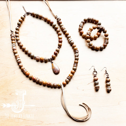 **Rainbow Jasper and Wood Earrings (220e)
