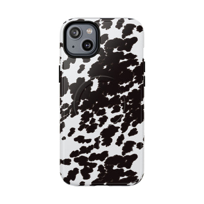 Cow Print Tough Magnetic Phone Case — Black & White Protective MagSafe Cover