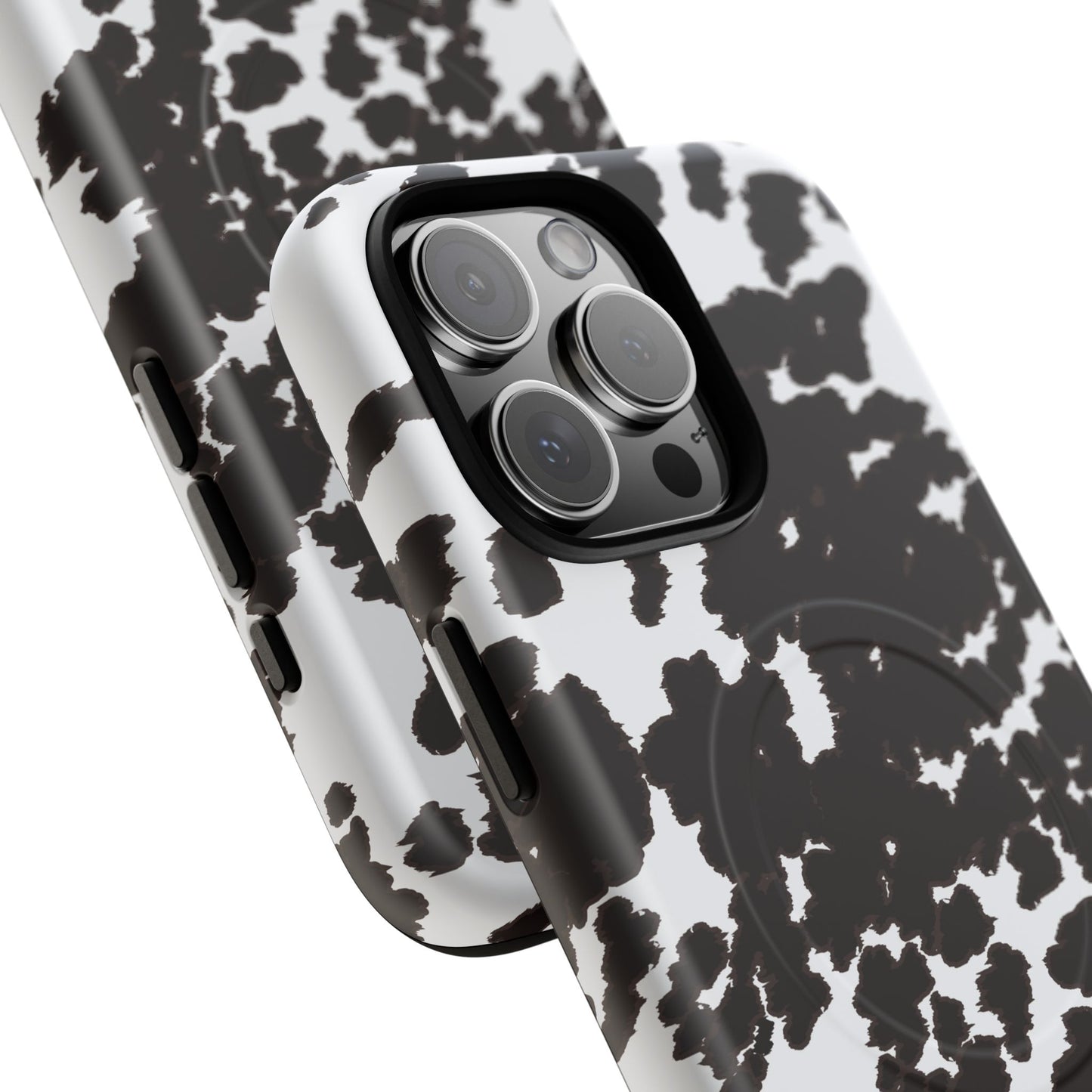 Cow Print Tough Magnetic Phone Case — Black & White Protective MagSafe Cover