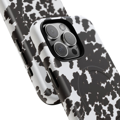 Cow Print Tough Magnetic Phone Case — Black & White Protective MagSafe Cover