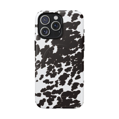 Cow Print Tough Magnetic Phone Case — Black & White Protective MagSafe Cover