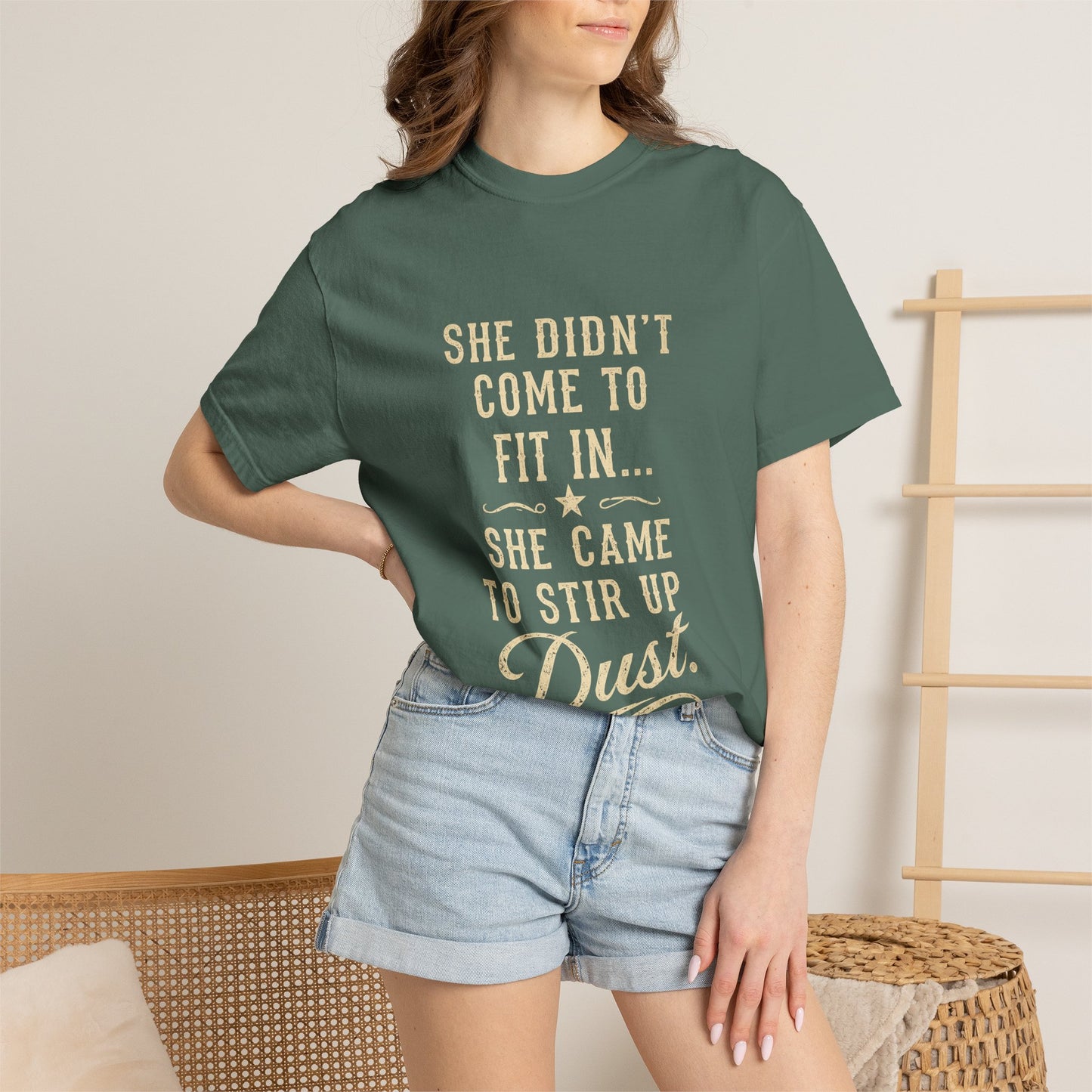 She Came to Stir Up Dust T‑Shirt — Western Inspirational Graphic Tee