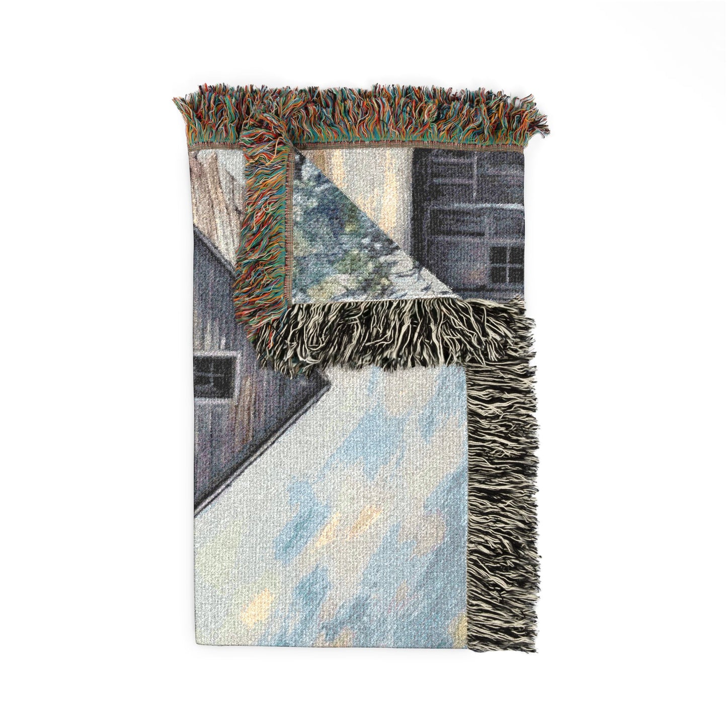 Rustic Farmhouse Woven Throw Blanket — Country House & Barn Scenic Tapestry