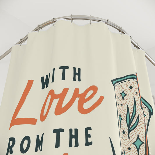 Western Boot Shower Curtain — "With Love From The West" Rustic Cowboy Bathroom Decor