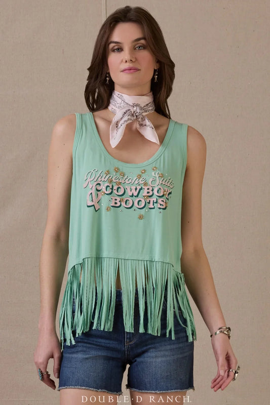 Double D Ranch Rhinestone Suits & Cowboy Boots Fringe Tank Top