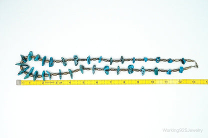 Vintage Native American Turquoise Beaded Sterling Silver Necklace