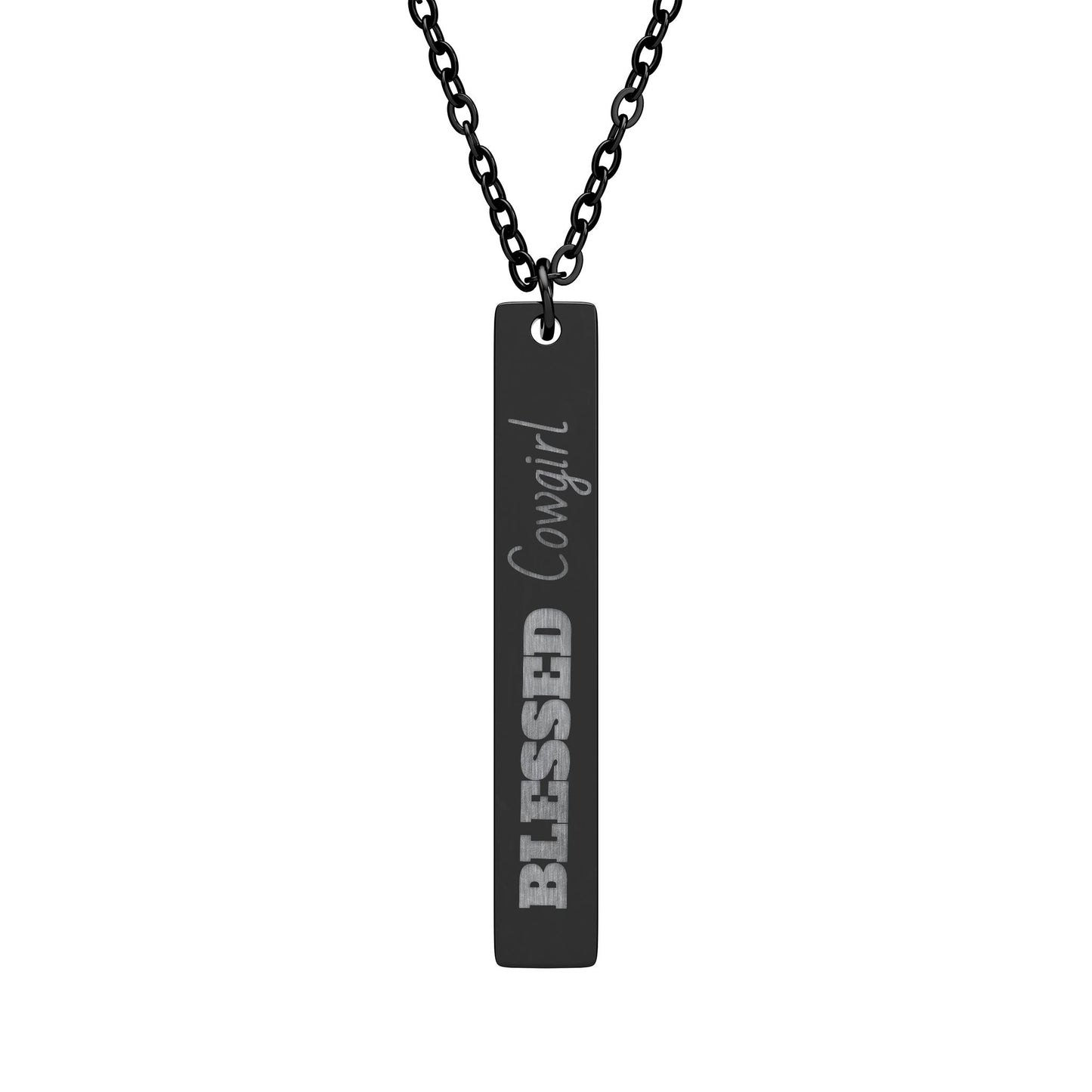 Blessed Cowgirl - Vertical Bar Necklace with Engraving - Blessed Charm