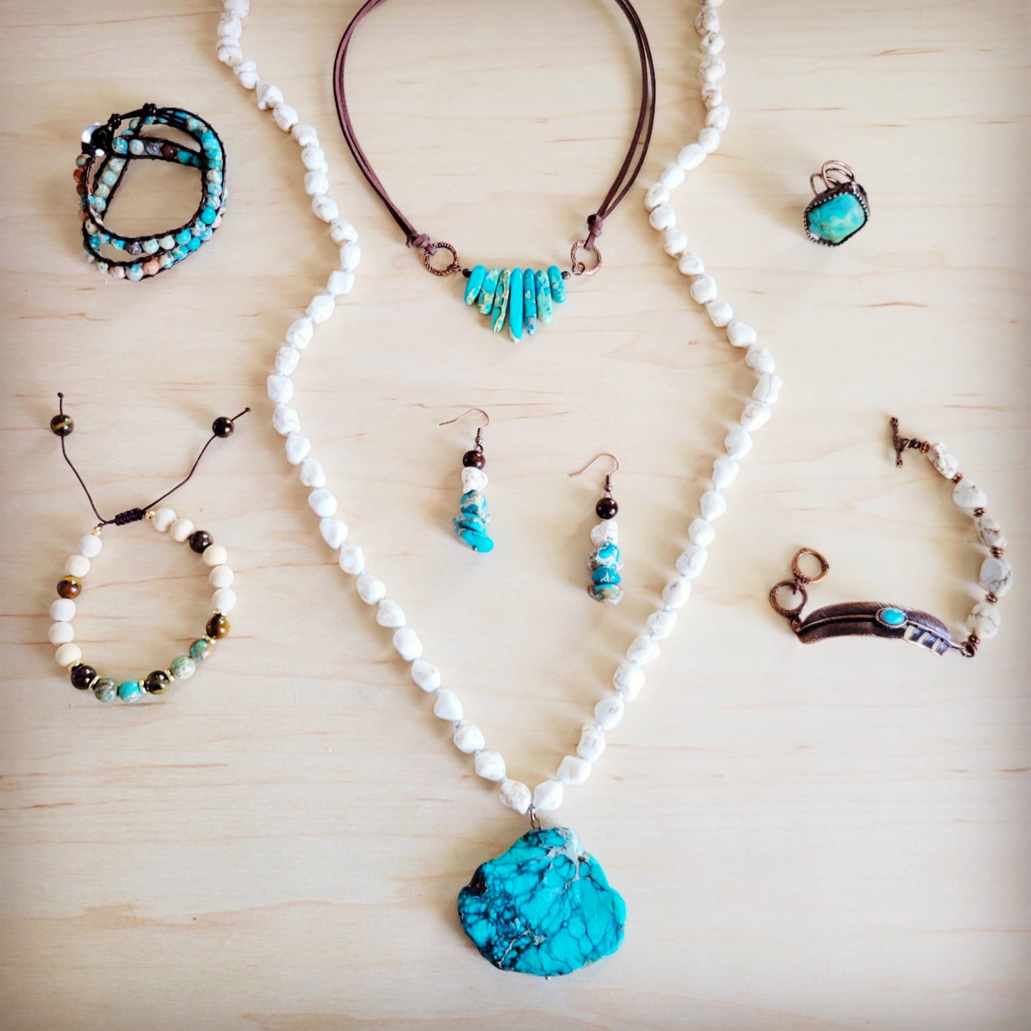Genuine Regalite Wood and Turquoise Drop Earrings 200bd