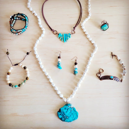 Genuine Regalite Wood and Turquoise Drop Earrings 200bd