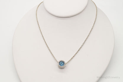 Pandora Blue Crystal Cubic Zirconia Sterling Silver Necklace